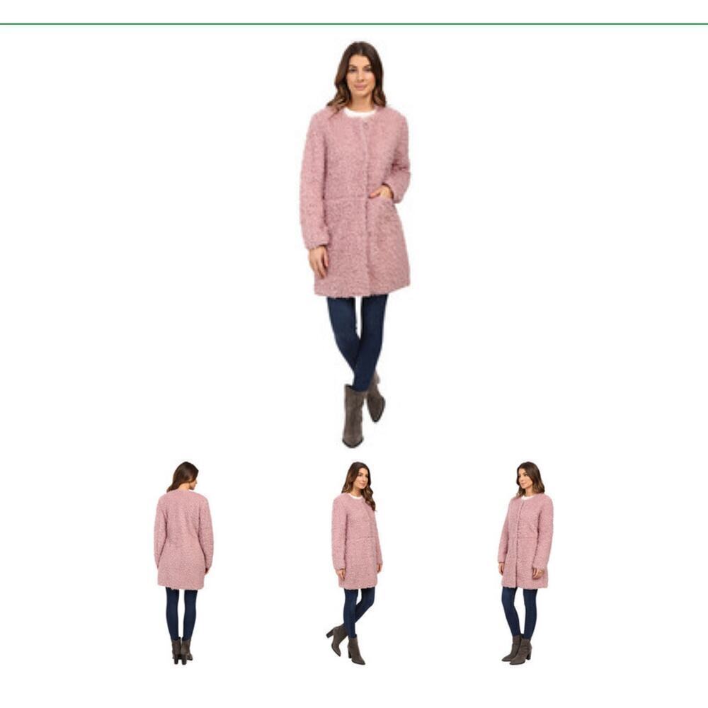 Via Spiga Reversible Curly Faux Fur Coat Lightweight reversible dusty pink curly - Picture 2 of 14